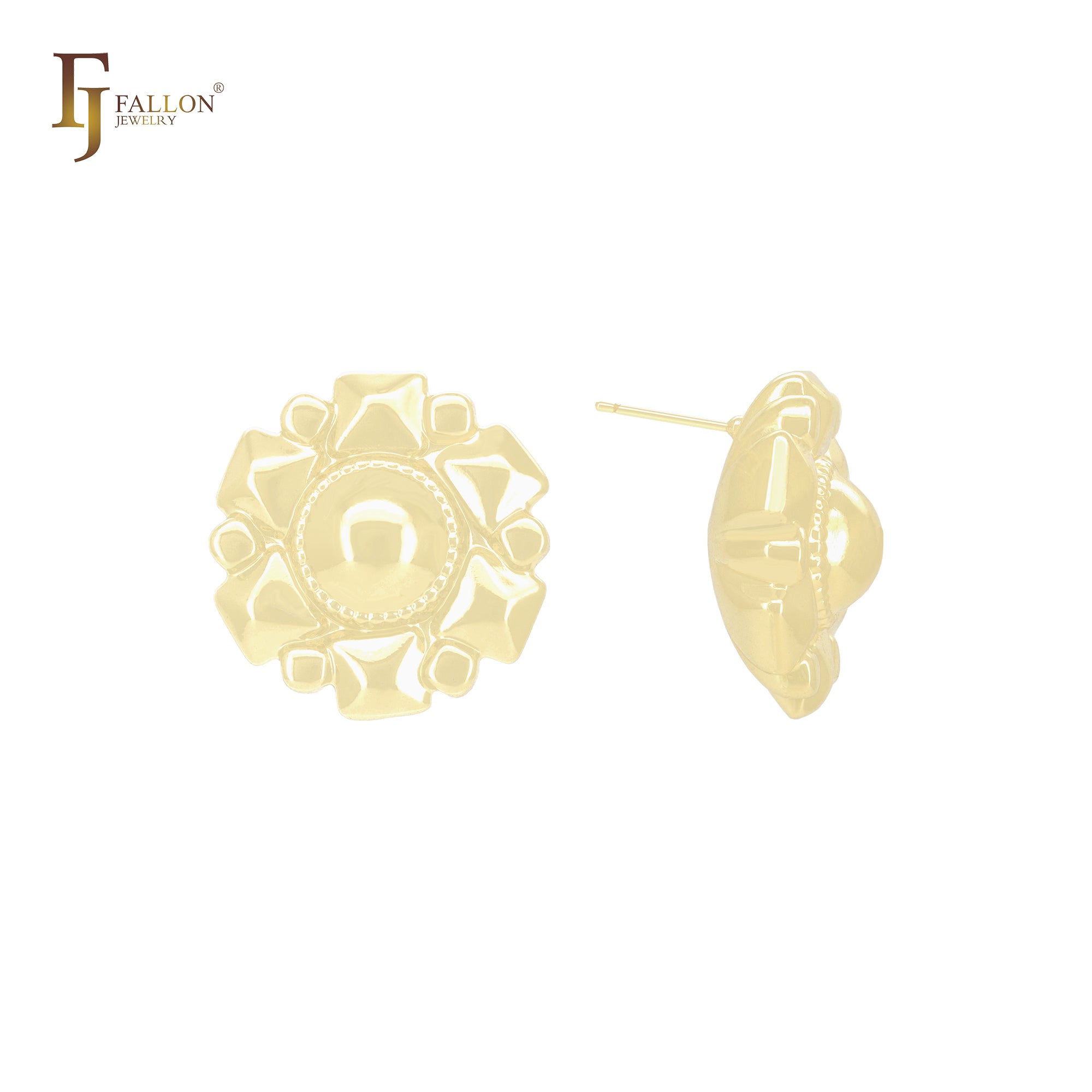 Brincos de pino em formato de pirâmide mista com pontos hexagonais em ouro 14K, ouro rosa e ouro branco