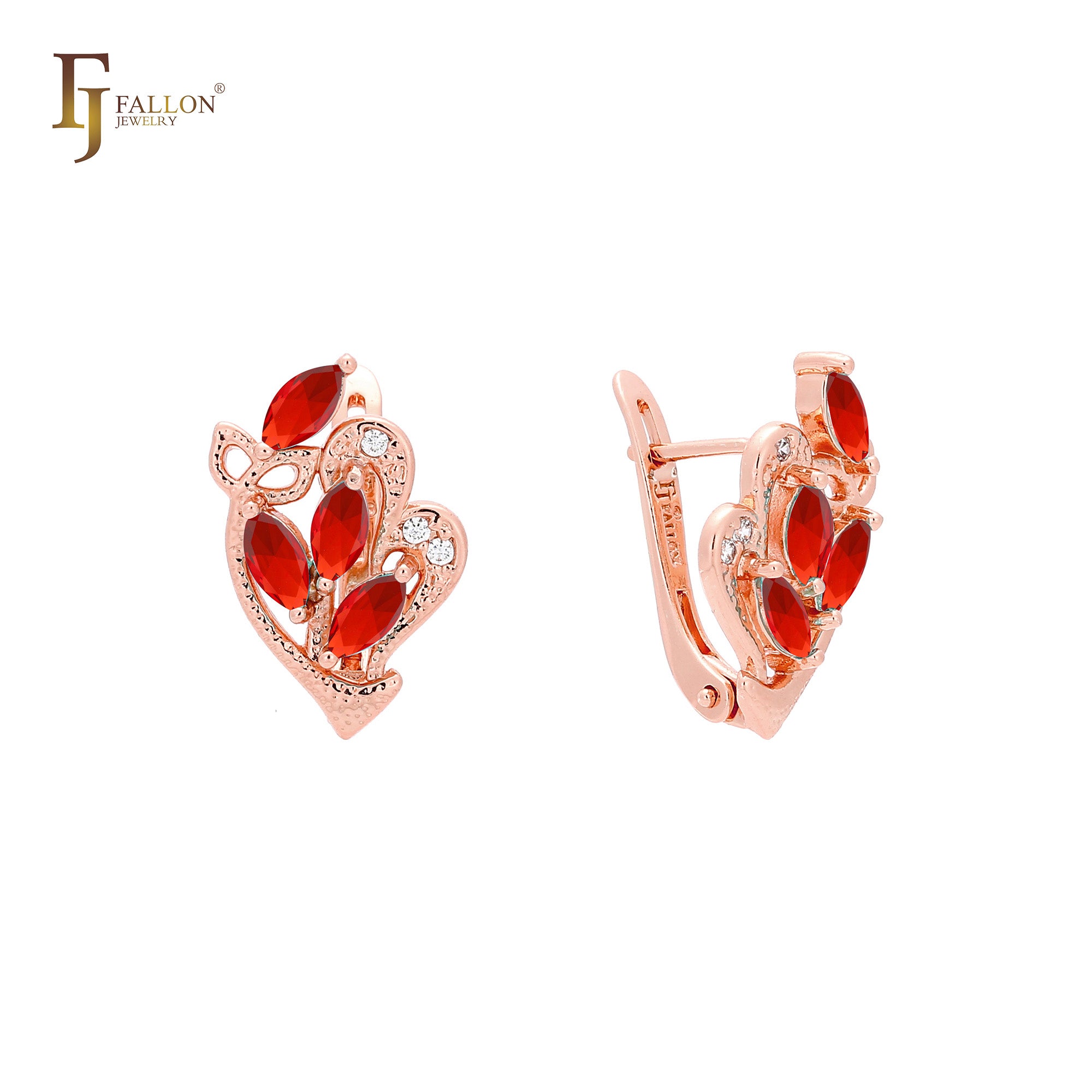 Pendientes de oro rosa con hojas y circonitas de colores