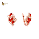 Pendientes de oro rosa con hojas y circonitas de colores