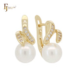 Pearl covered white CZs Rose Gold, 14K Gold Russian Lock Earrings