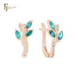 Sprouting blooming flower of Colorful CZs Rose Gold Russian Lock Earrings