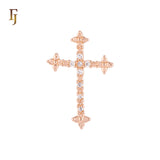 Latin Cluster Baguette white CZs Rose Gold Cross Pendant Christian Catholic Religious