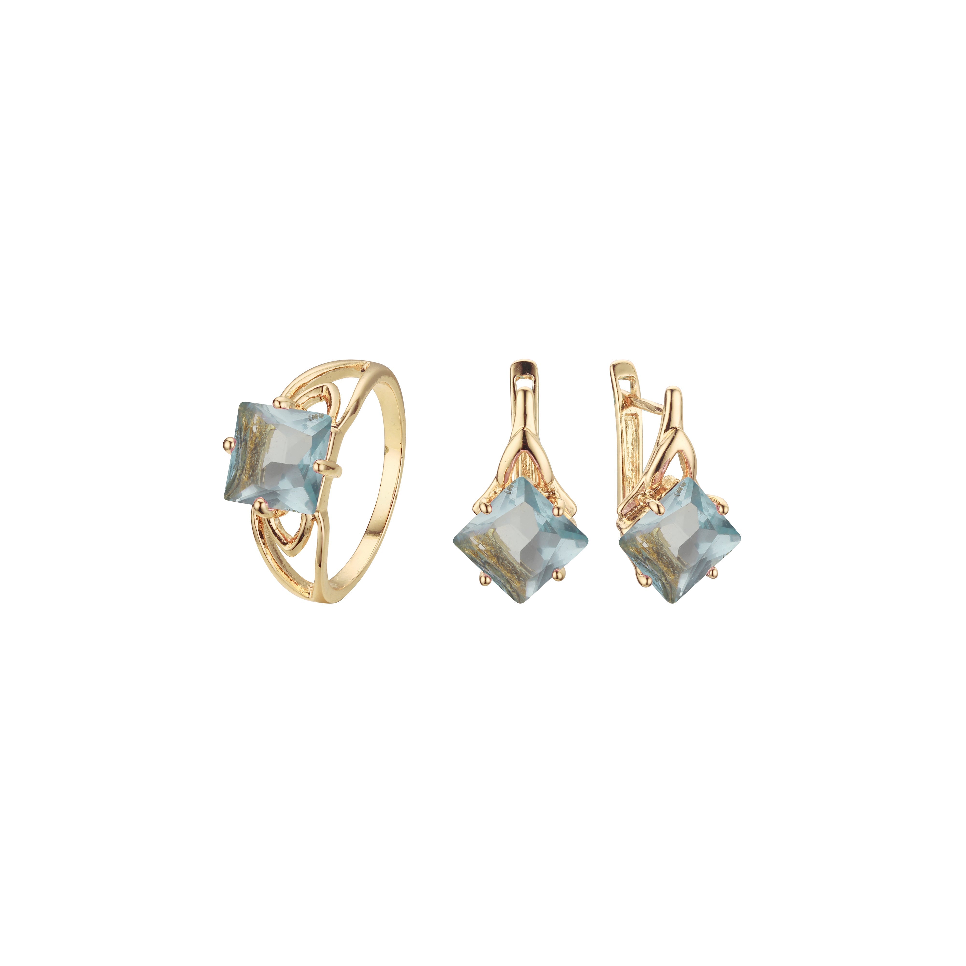 Anéis solitários de pedra lapidada em esmeralda ouro 14K, conjunto de joias em ouro branco