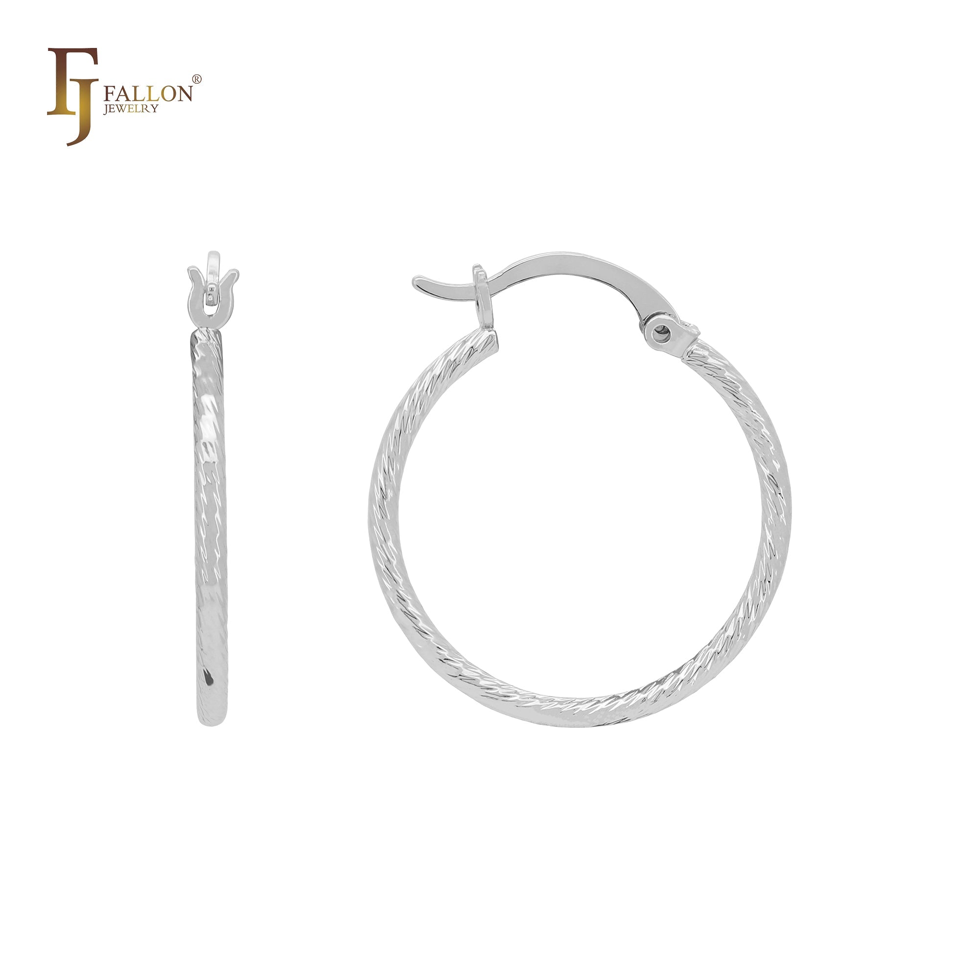 Textured Rope 14K Gold, Rose Gold, White Gold Hoop Earrings