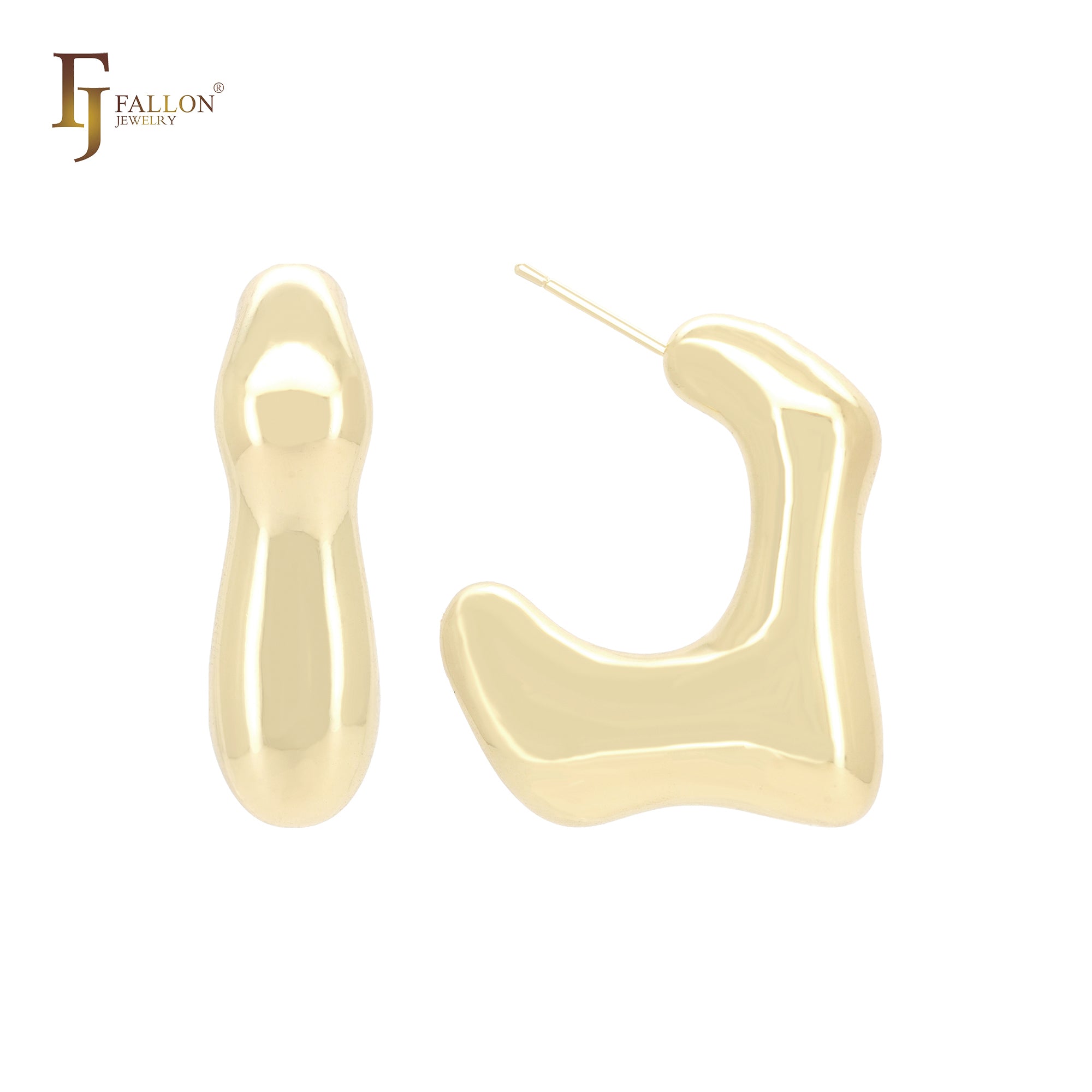 Pendientes de aro con forma de C, irregulares, brillantes y geométricos, en oro de 14 quilates, oro rosa y oro blanco.