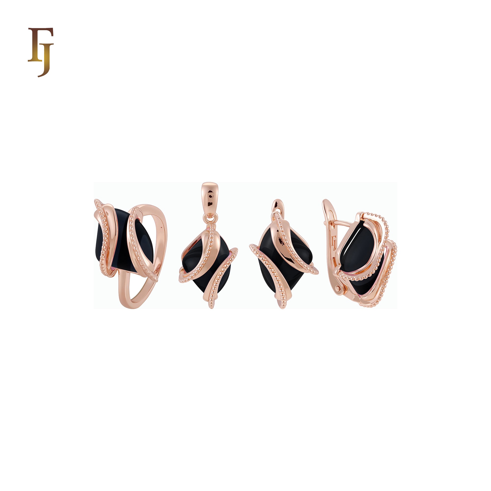 🔥 Double Ribbons clawed elegant Solitaire Colorful CZ Rose Gold Jewelry Set with Rings and Pendant