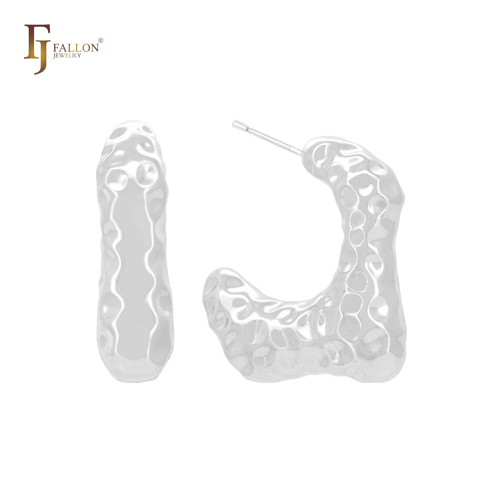 Irregular bumpy geometric shaped C Hoop 14K Gold, Rose Gold, White Gold Stud Earrings