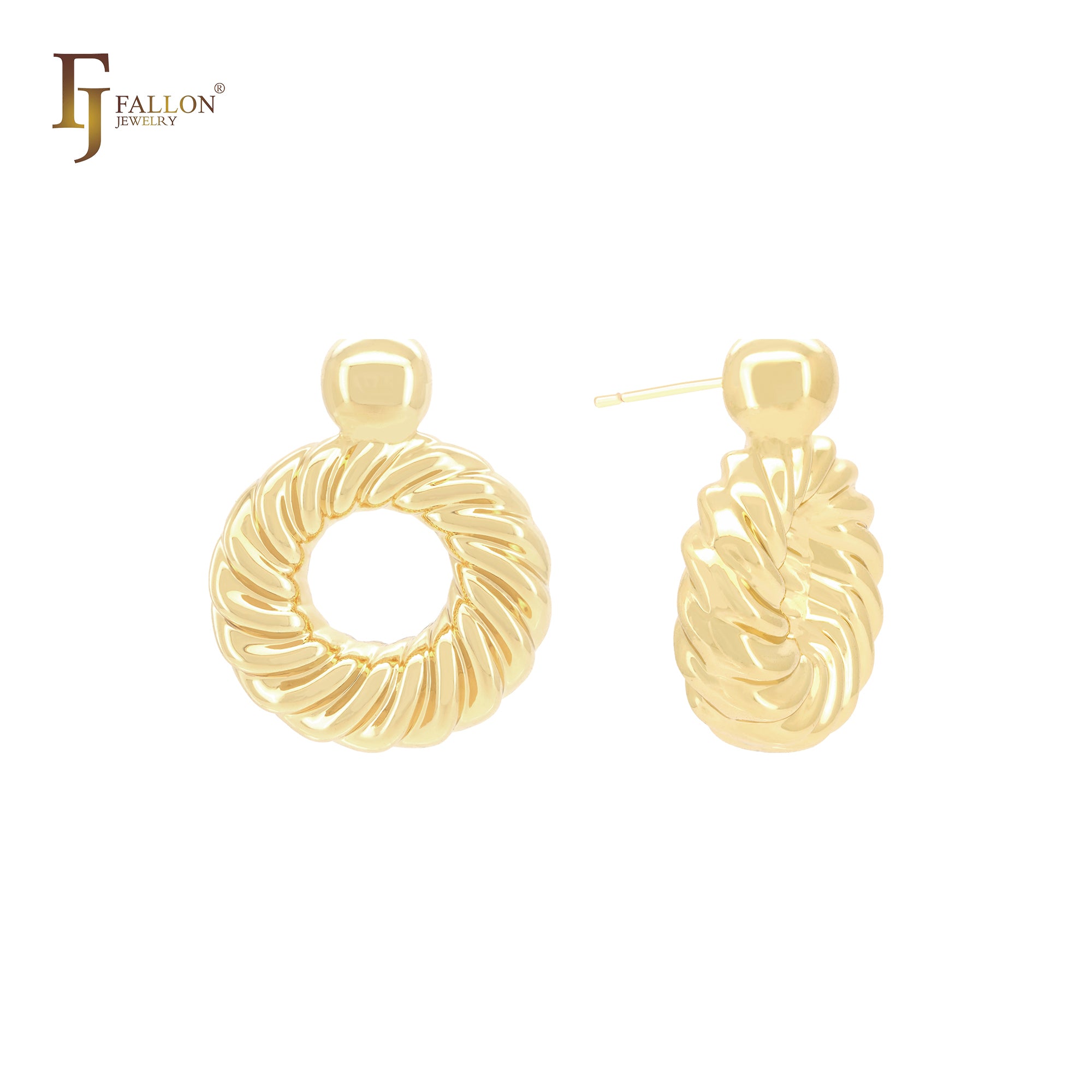 Brincos de pino com contas de rosca de corda giratória em ouro 14K, ouro rosa e ouro branco