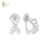 Alpha C shaped Cross of white CZs 14K Gold, White Gold Earrings