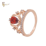 Anéis solitários em formato de pera com zircônia cúbica colorida em ouro 14K, ouro 18K, ouro rosa e coroa de zircônia cúbica branca