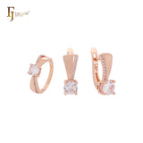 Conjunto de joias de ouro rosa com zircônias cúbicas brancas e pavê e anéis