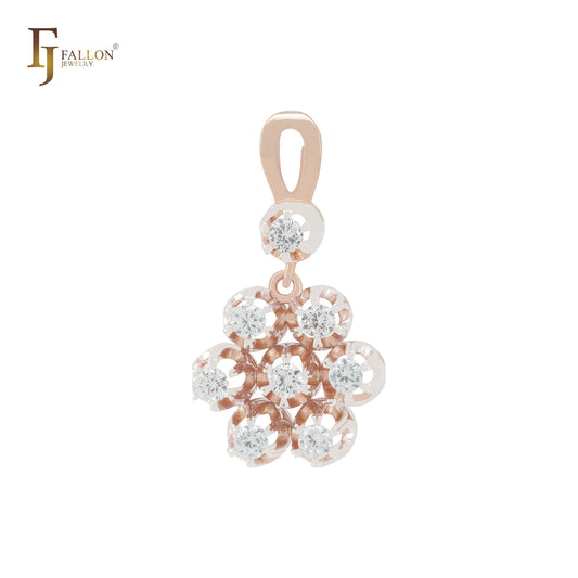 Cluster clawed White CZs Rose Gold, 14K Gold two tone Pendant