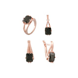 Conjunto de joias em ouro rosa com pingente CZ solitário e anéis