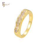 群镶白色方晶锆石 14K 金结婚戒指