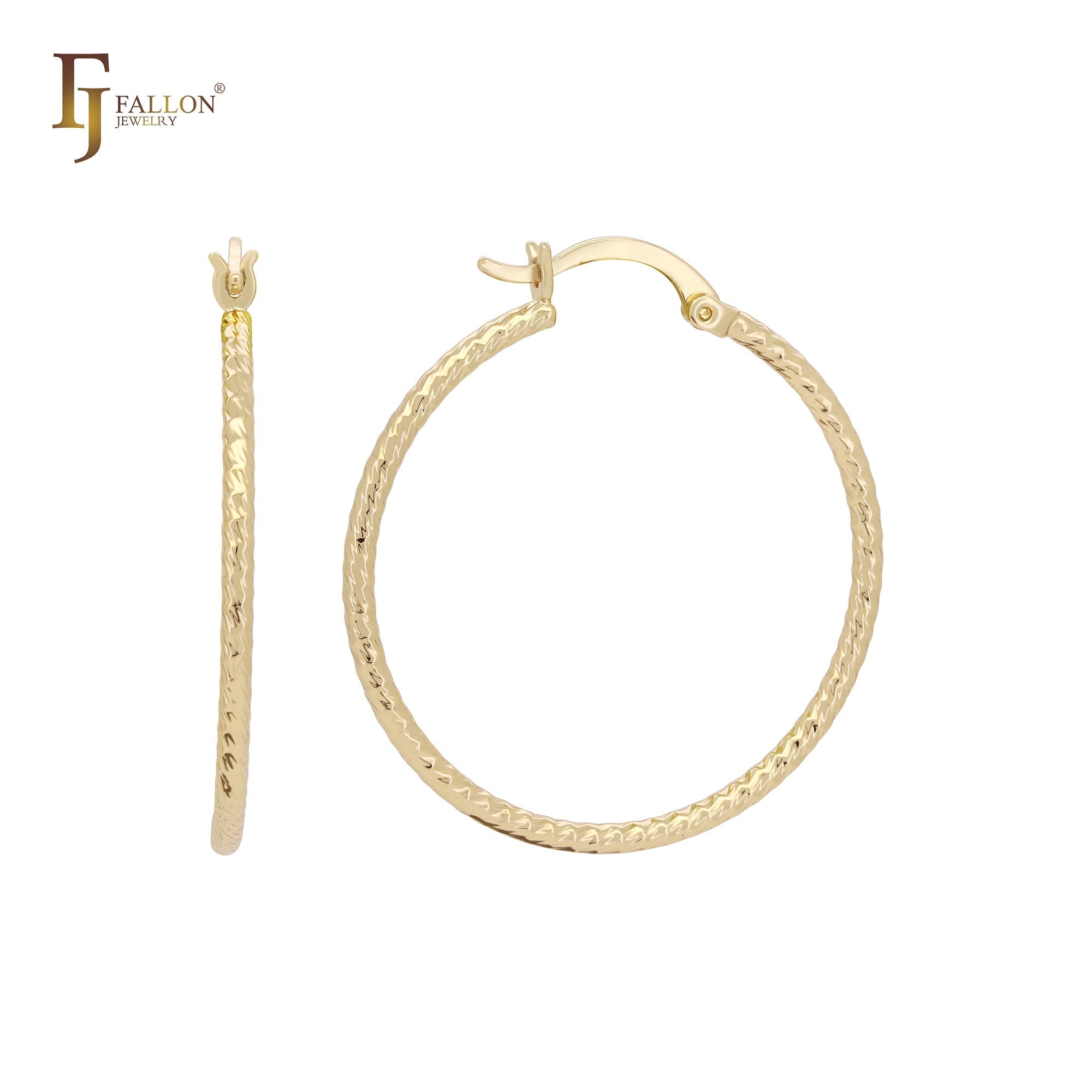 Textured Rope 14K Gold, Rose Gold, White Gold Hoop Earrings