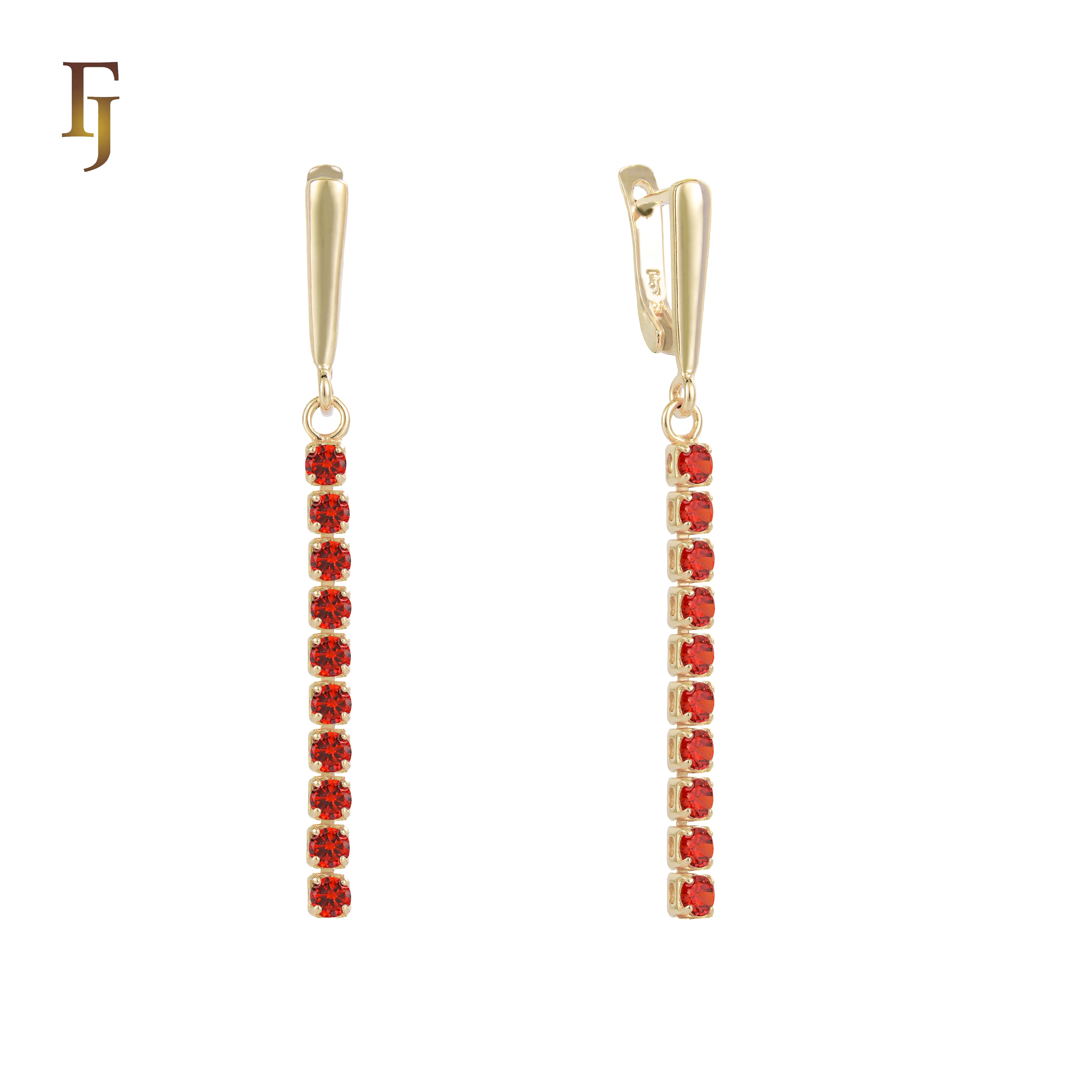 Gold Long Drop Earrings with CZ Tennis Chain – Elegant Sparkling Dangle Earrings for Women – FJ Jewelry