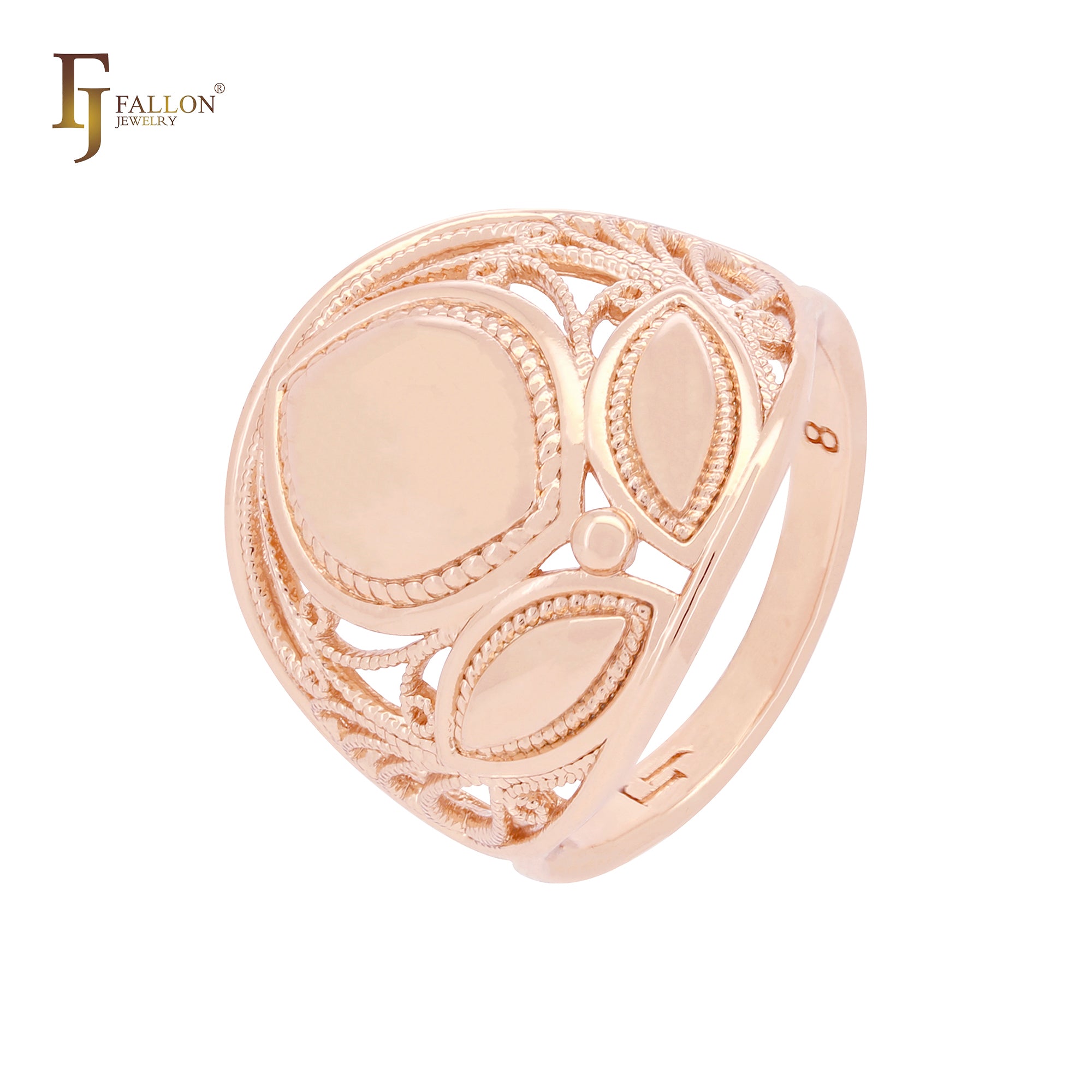 Anéis de moda em ouro rosa com filigrana de marquise