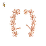 Five Petals flower cluster 14K Gold, Rose Gold Cuff Stud Earrings