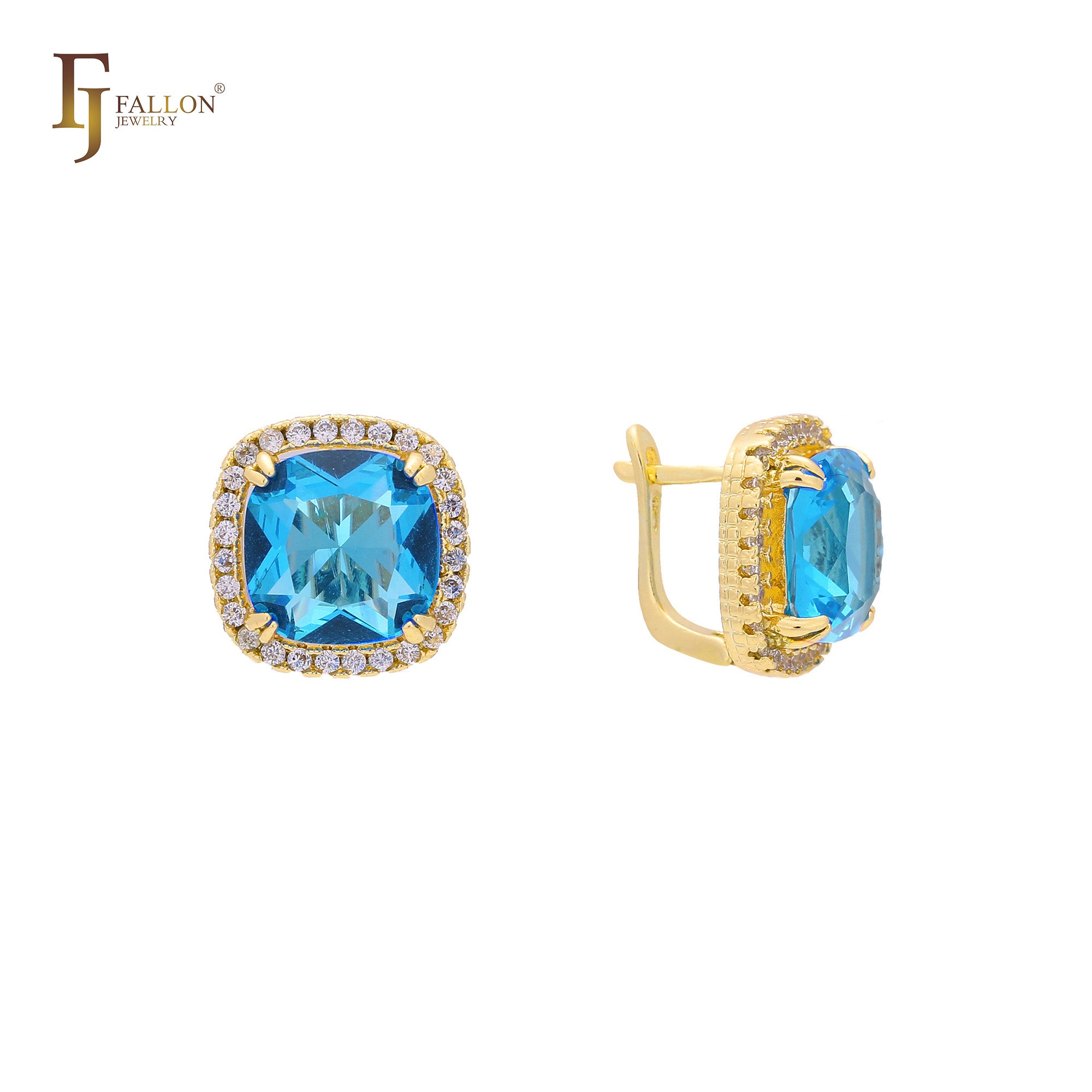 Halo Solitaire 大宝石耳环，14K 金、18K 金、玫瑰金镀层