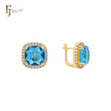 Halo Solitaire 大宝石耳环，14K 金、18K 金、玫瑰金镀层