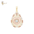 Heart-Shaped Crystal Teardrop Pendant | 14K Gold & Rose Gold Plated Filigree Necklace Charm – FJ Jewelry