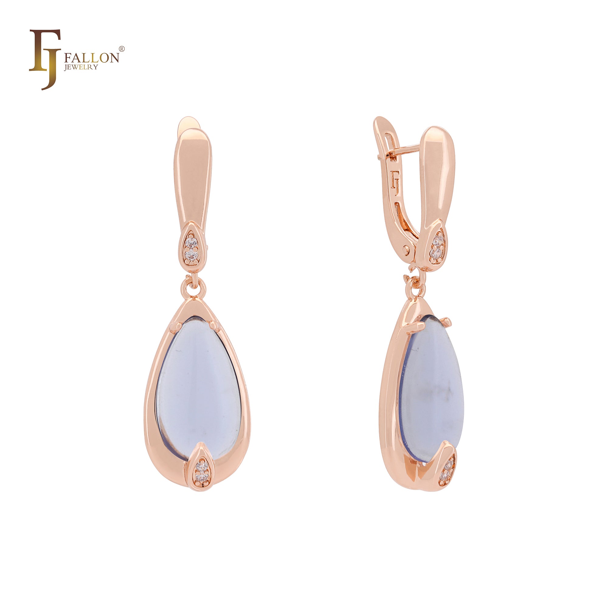 Pear shape Solitaire Colorful drop Stone Rose Gold Russian Lock Earrings