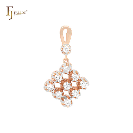 Thousand flowers clawed solitaire white CZs Rose Gold, 14K Gold two tone Pendant