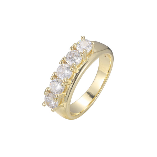 Five stones cluster rings in 14K Gold, Rose Gold plating colors