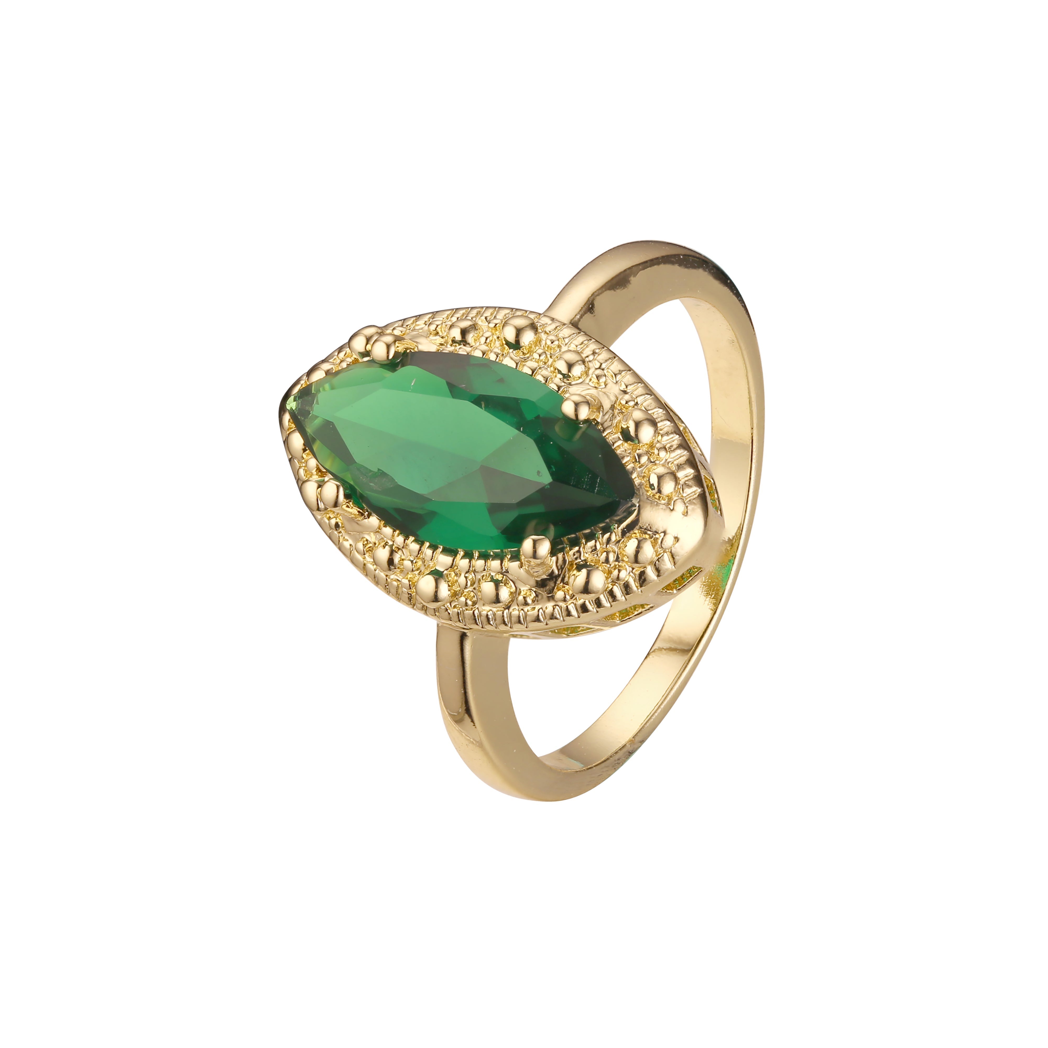Solitario Marquesa grandes anillos de piedra pavimentados con cuentas en colores de baño de oro de 18 quilates, Oro 14K y oro rosa