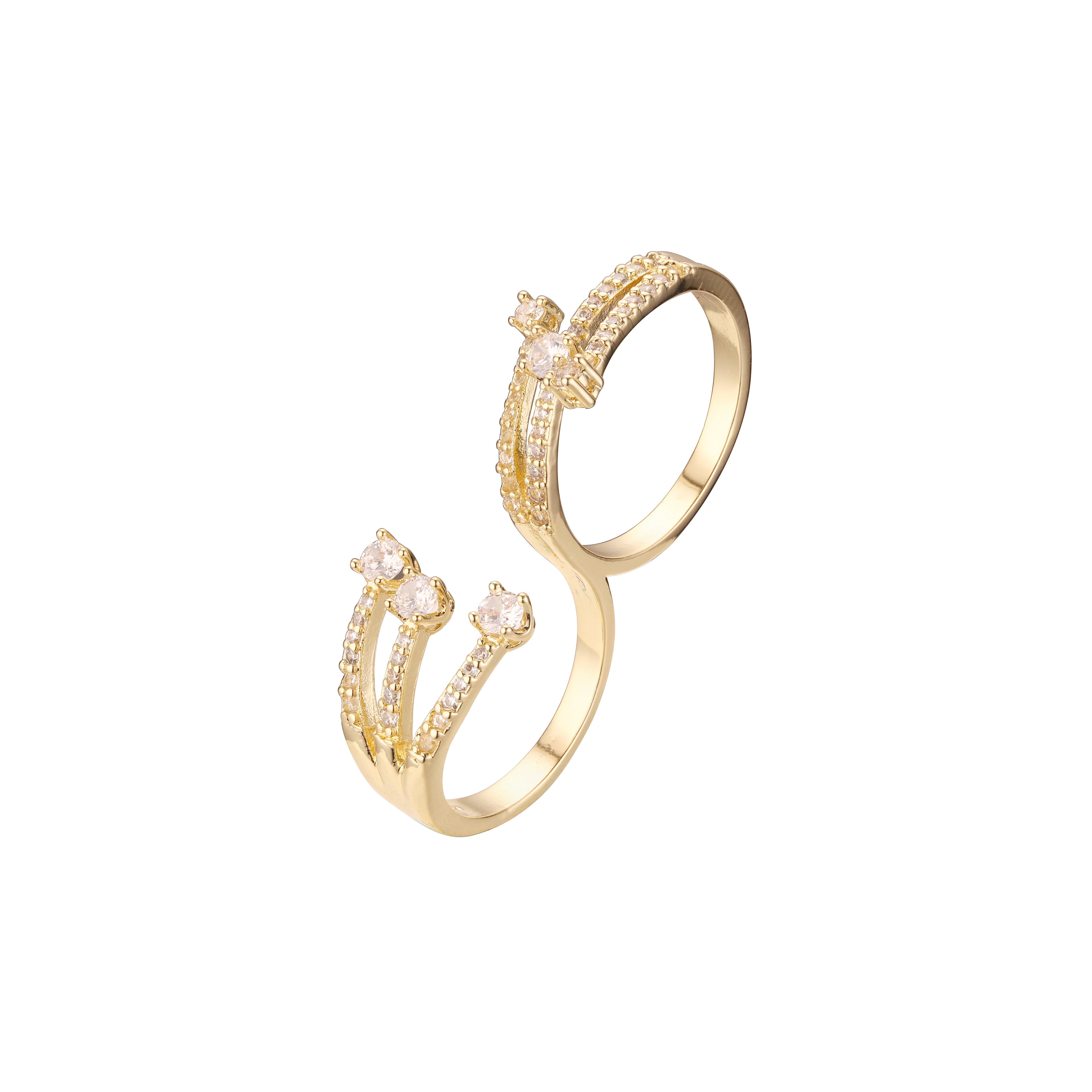 Anillos solitarios dobles pavimentados en Oro de 14K, colores baño de Oro Rosa
