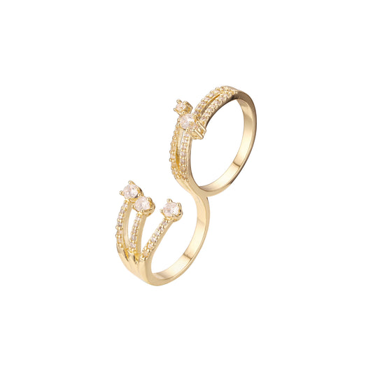 Anillos solitarios dobles pavimentados en Oro de 14K, colores baño de Oro Rosa