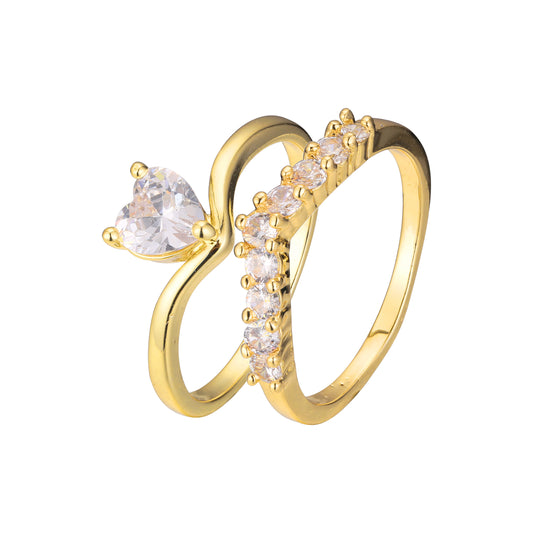 14K 金单石和婚戒可叠戴戒指，镀 18K 金颜色