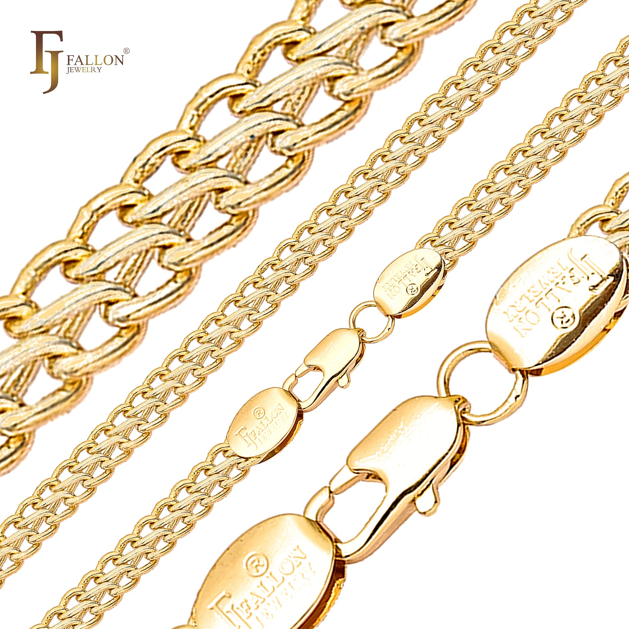 Cadenas de doble eslabón de cable chapadas en Oro 14K.