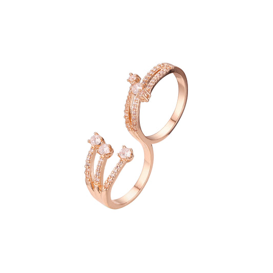 Anillos solitarios dobles pavimentados en Oro de 14K, colores baño de Oro Rosa