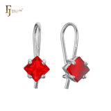 Solitaire squared CZ wire hook earrings in 14K Gold, Rose Gold, plating colors