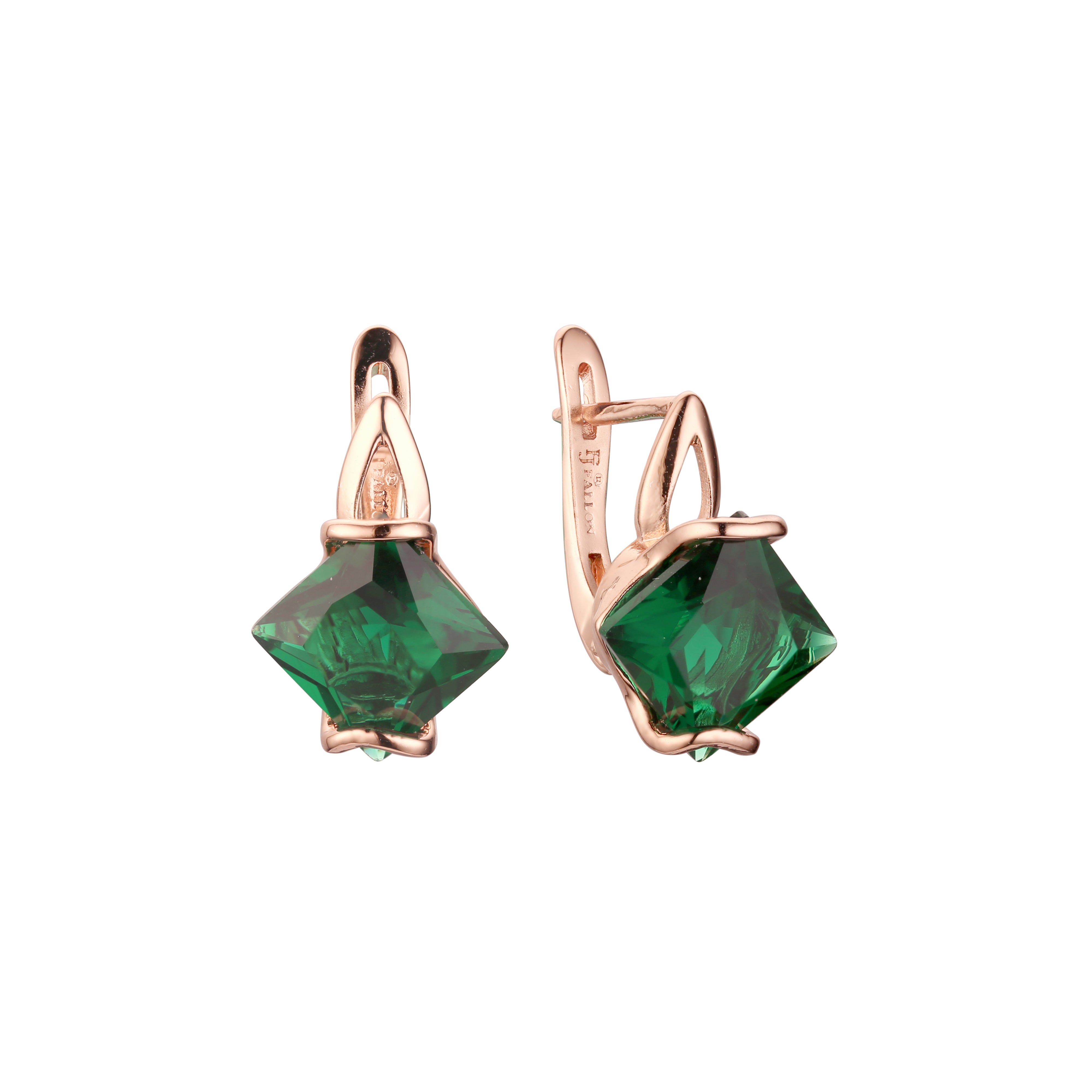 .ソリティア エメラルド カット CZ イヤリング、14K ゴールド、ローズゴールド メッキ カラー