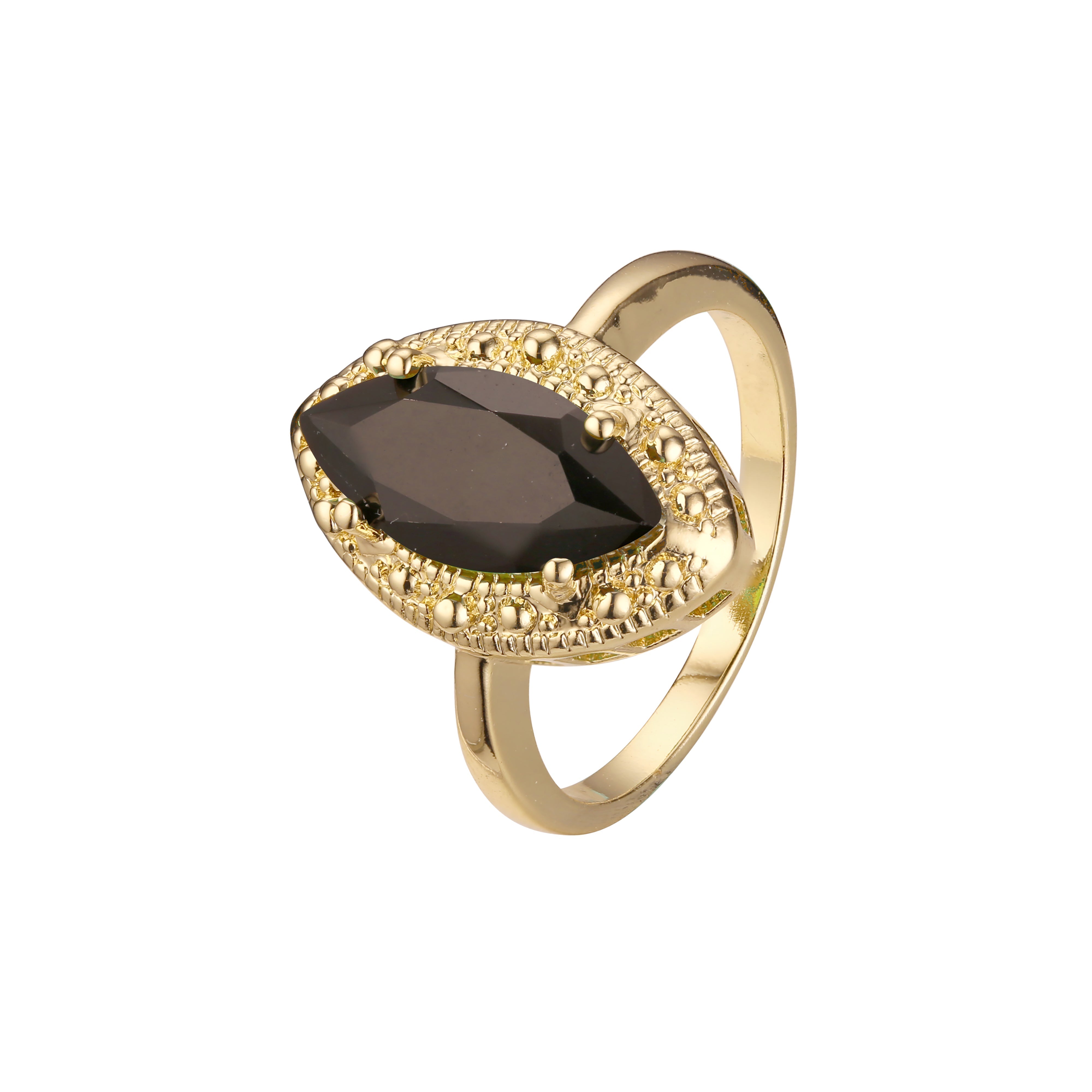 Solitario Marquesa grandes anillos de piedra pavimentados con cuentas en colores de baño de oro de 18 quilates, Oro 14K y oro rosa
