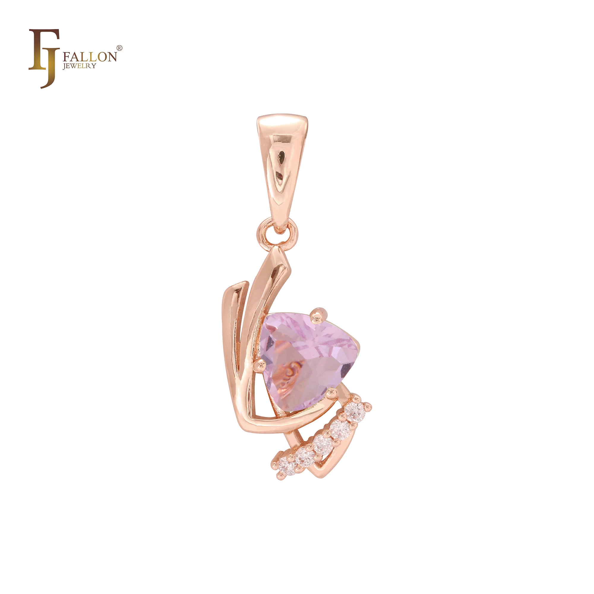 Solitär-Anhänger aus 14-karätigem Gold, Roségold und Weißgold mit bunten CZ-Solitäranhängern in dreieckiger Form