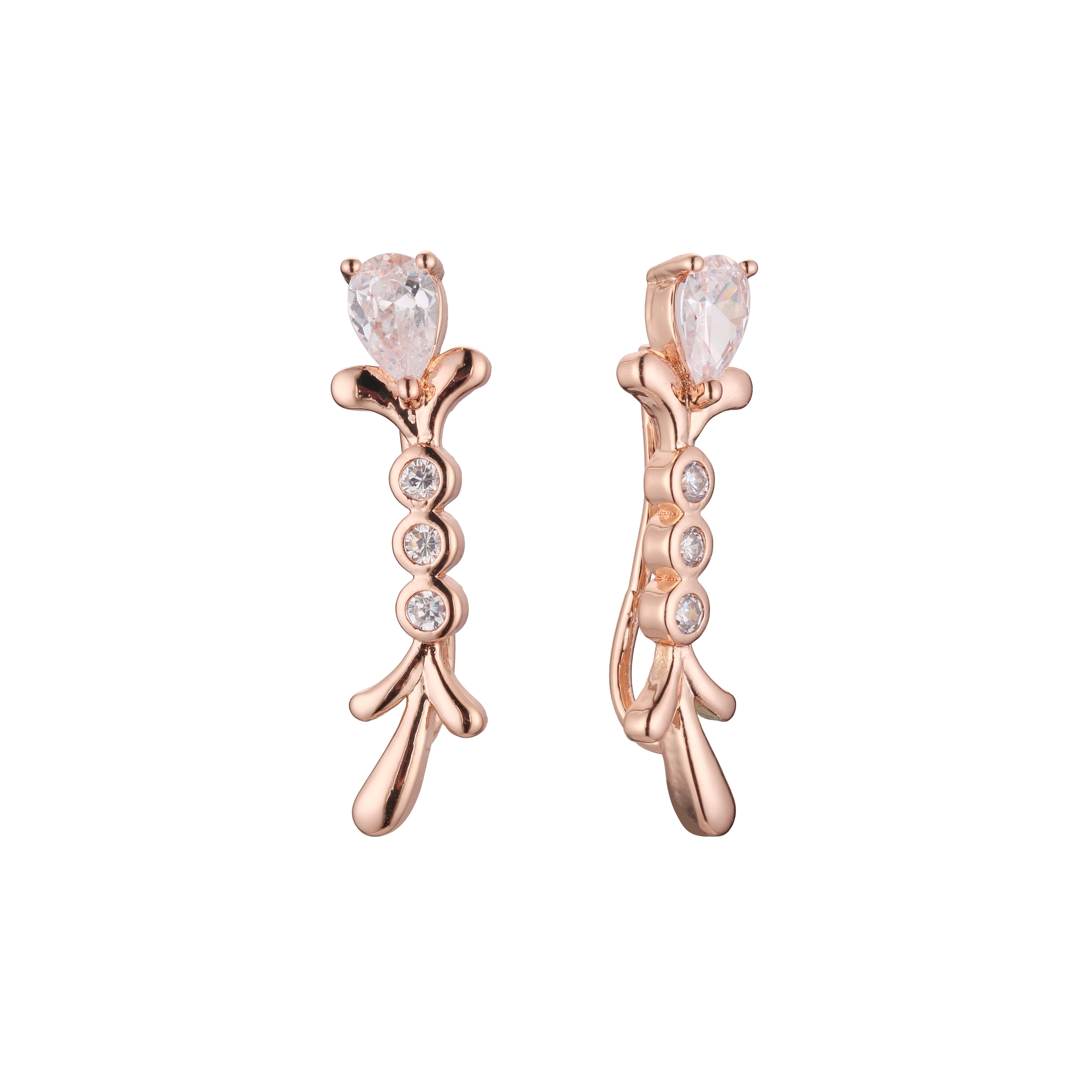 Crawler flower bunch solitaire earrings in 14K Gold, Rose Gold plating colors