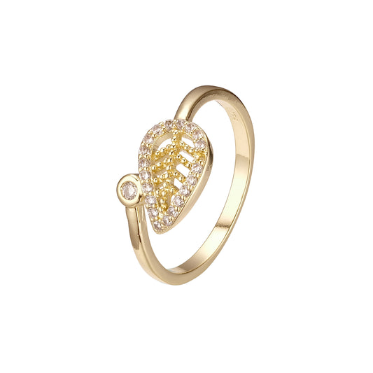 葉敷石付き 14K ゴールド ファッション リング