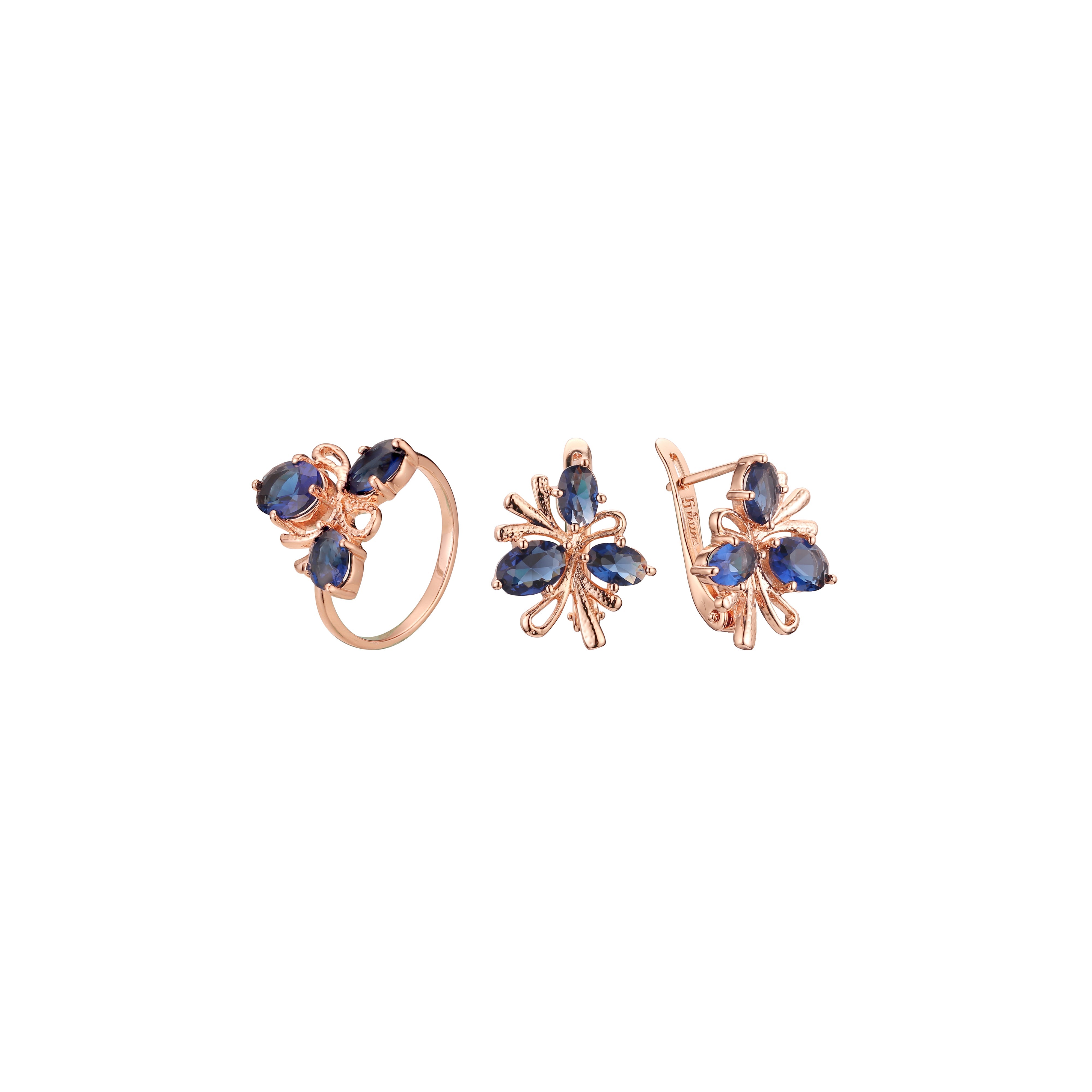 Rose Gold three stones flower set