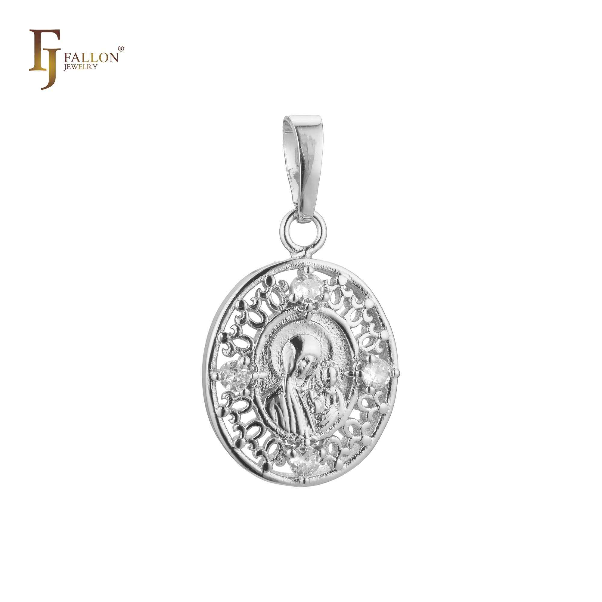 Pingente Virgem Maria de Kazan em ouro rosa, cores banhadas a ouro 14K