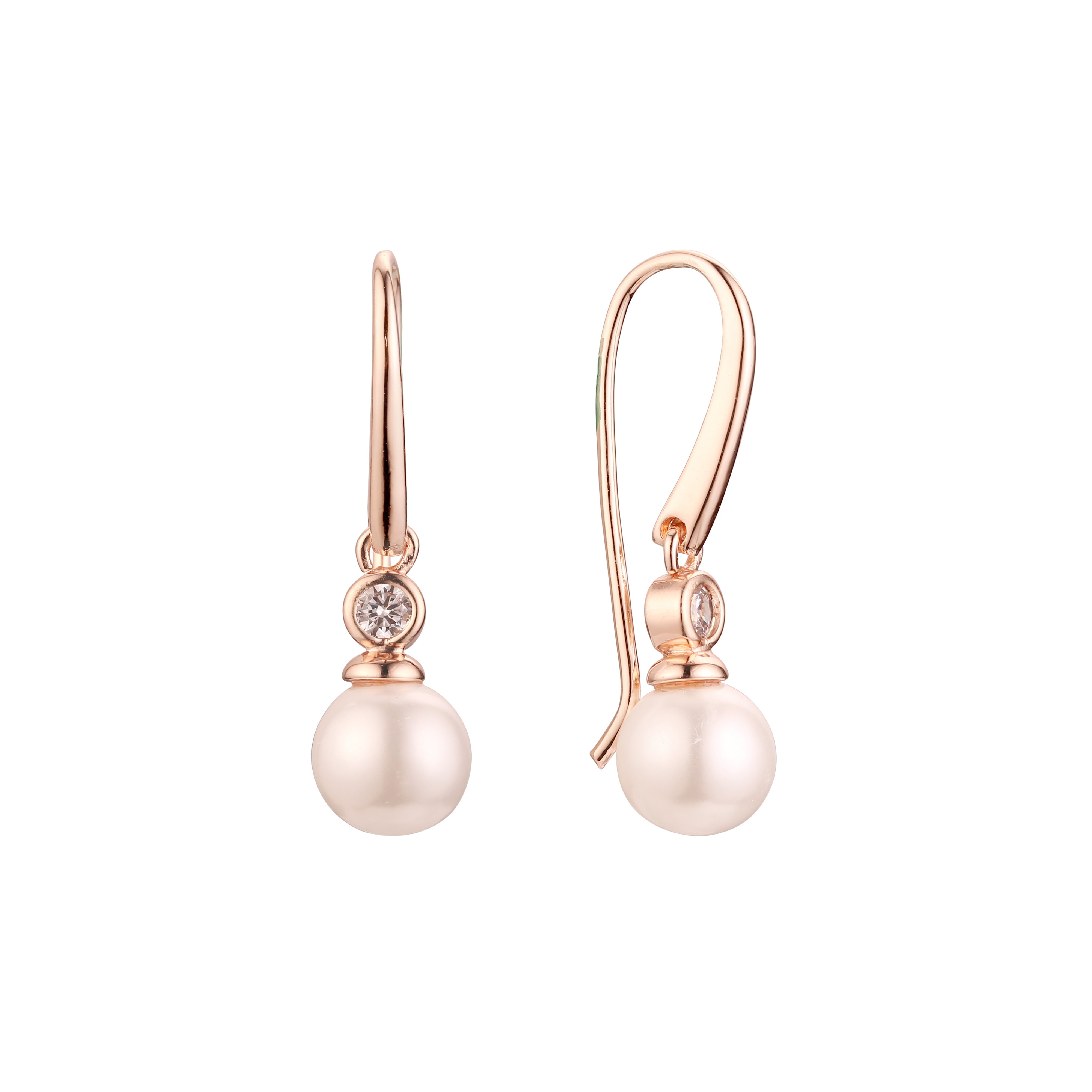Wire hook pearl Rose Gold earrings