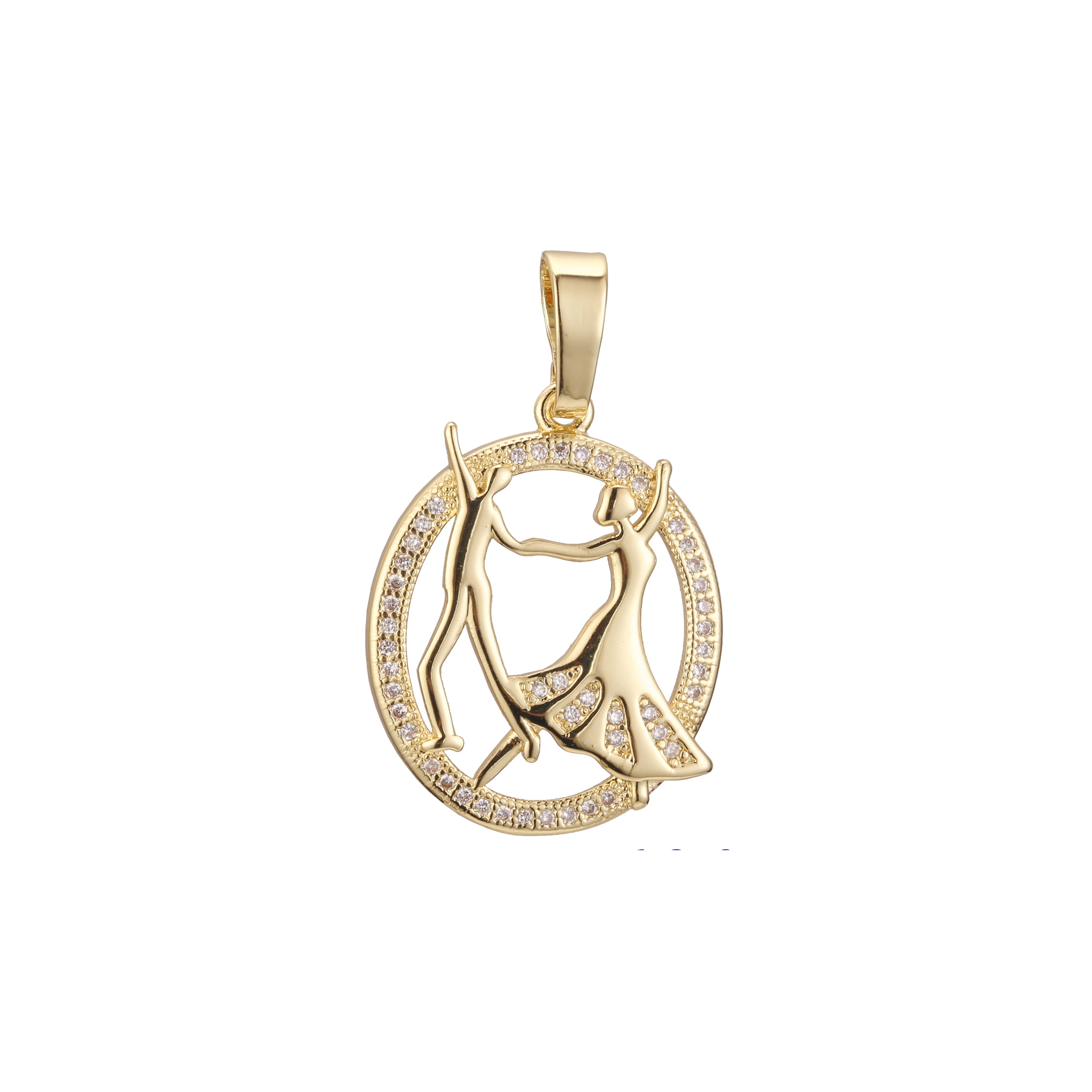 Dancer circle paved white czs 14K Gold pendant