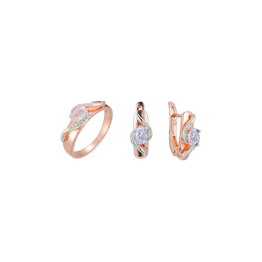 Solitario de dos tonos de oro rosa con piedra blanca engastada con adoquines