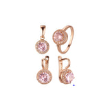 .Rosa's Halo - Big round colorful halo cz Rose Gold plated rings and pendant jewelry set