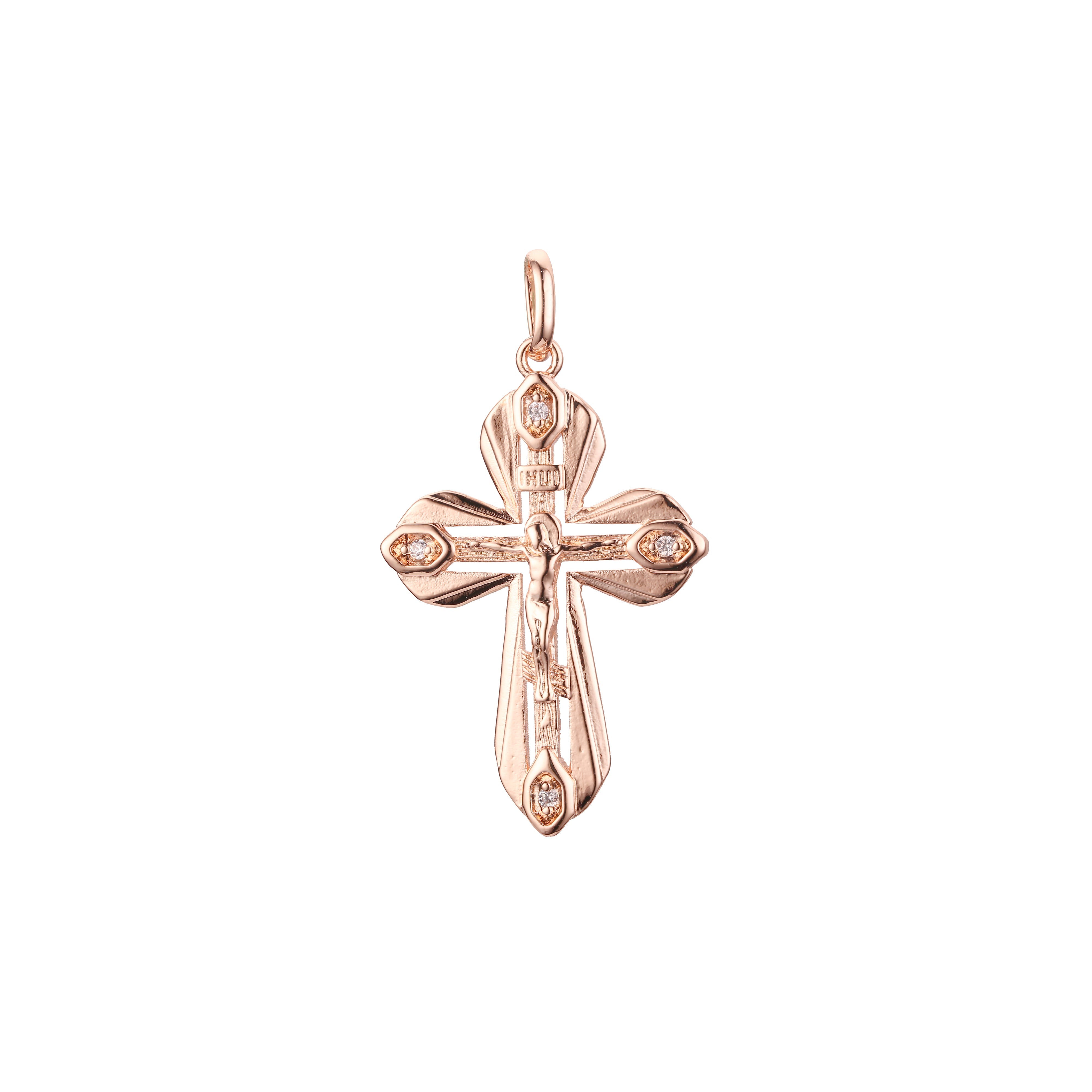 Pingente de cruz ortodoxa em ouro rosa de dois tons, cores banhadas a ouro 14K
