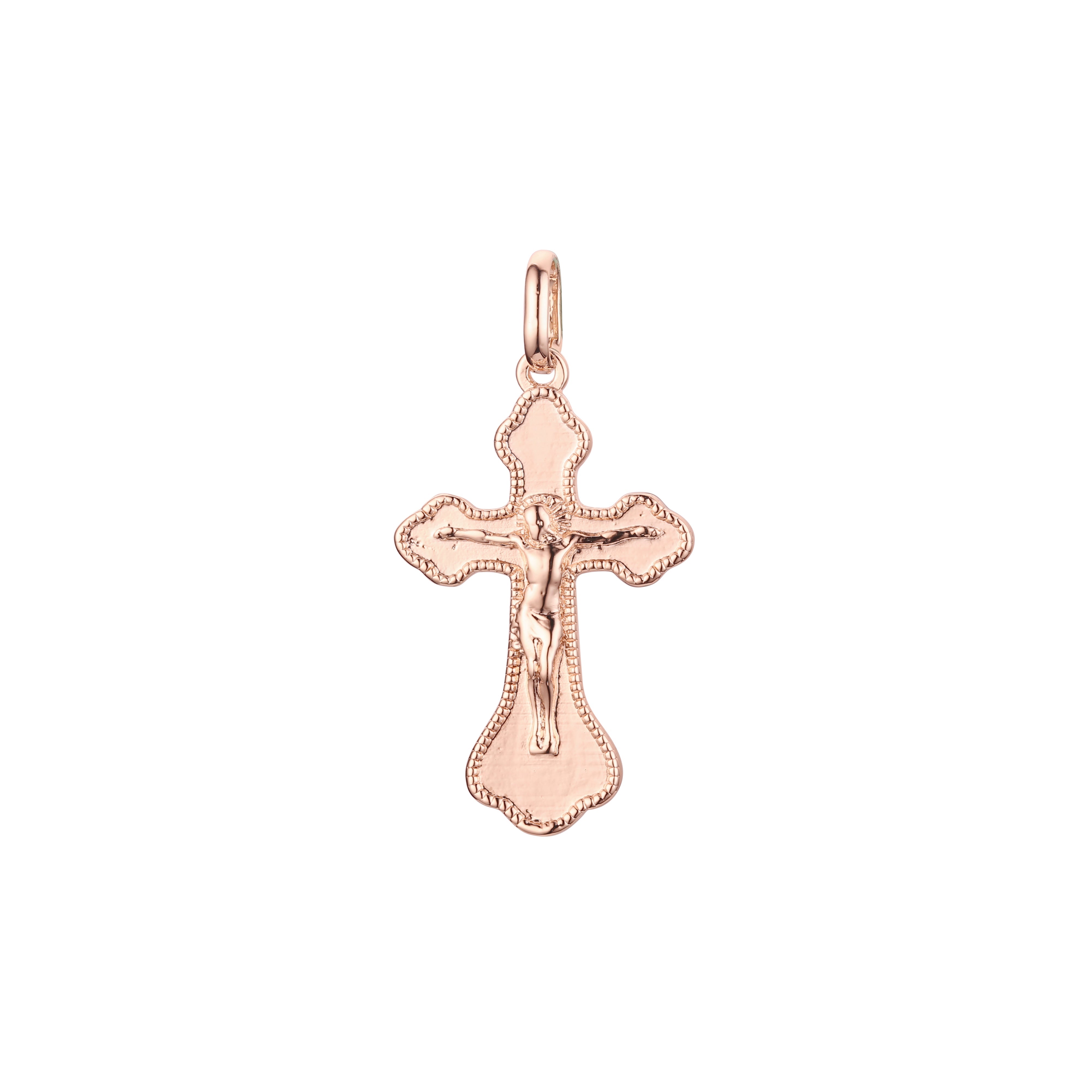 🔥 Eastern Orthodox Russian budded pendant in 14K Gold, Rose Gold two tone & White Gold plating colors