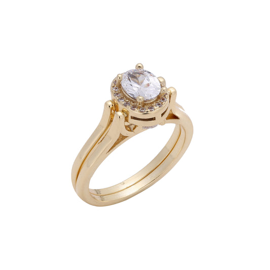 Anillos solitarios de doble banda chapados en oro de 14K