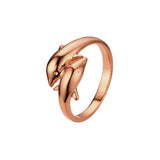 Anéis duplos de golfinho em ouro 18K, cores banhadas a ouro rosa